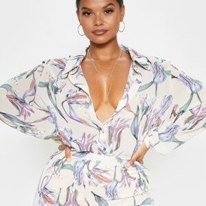1105 NWT PrettyLittleThing Plus Floral Oversized Shirt – 22 – Dusty Pink